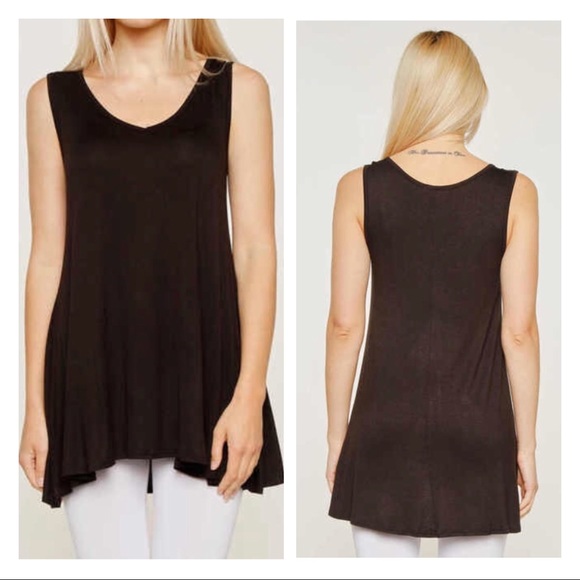 BLACK SLEEVELESS V-NECK TUNIC TOP - Picture 2 of 6